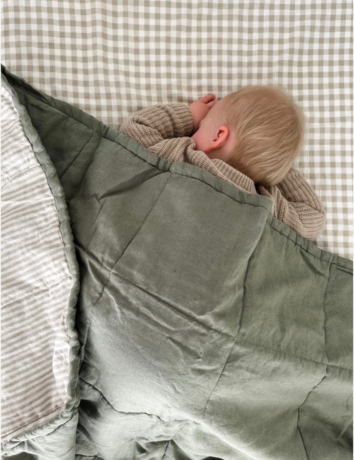 Khaki & Natural Stripe Linen Quilt
